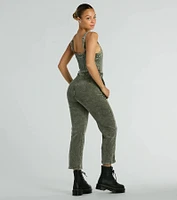 Stylish Edge Acid-Wash Corduroy Jumpsuit