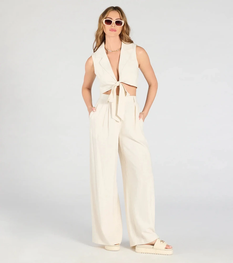 Beachy Chic Wide-Leg Trouser Pants With Linen