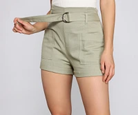 High-Rise Belted Twill Shorts
