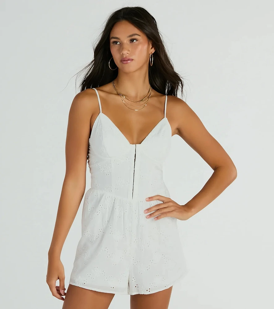 Sweet Aura Sleeveless Sweetheart Eyelet Romper