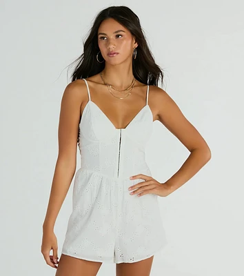 Sweet Aura Sleeveless Sweetheart Eyelet Romper