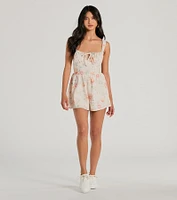 Flirty Choice Sleeveless Lace-Up Floral Romper