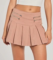 Practical Charm High Rise Zipper Pleated Denim Skort