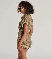 Wild Heart Leopard Print Twill Romper