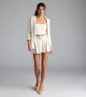 Looking Chic Belted Trouser Shorts With Linen