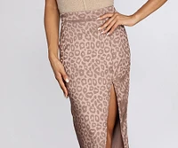 Divine Leopard Satin Midi Skirt