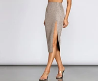 Glitter Woven High Slit Midi Skirt