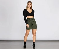 Paper Bag Tie Waist Mini Skirt