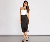 Satin and Lace Midi Skirt