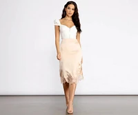 Satin and Lace Midi Skirt