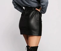Belted Faux Leather Paper Bag Mini Skirt