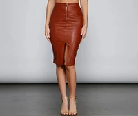 Sleek Style Faux Leather Midi Skirt