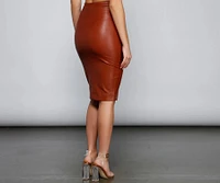 Sleek Style Faux Leather Midi Skirt