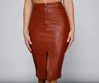 Sleek Style Faux Leather Midi Skirt