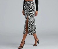 So Sleek Satin Zebra Midi Skirt