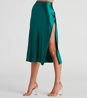 Lavish Life Satin Slit Midi Skirt