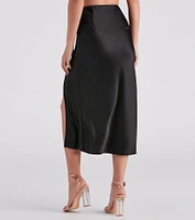 Scene Stealer High Slit Satin Midi Skirt