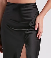 Scene Stealer High Slit Satin Midi Skirt