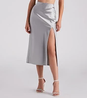 Scene Stealer High Slit Satin Midi Skirt