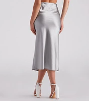 Scene Stealer High Slit Satin Midi Skirt