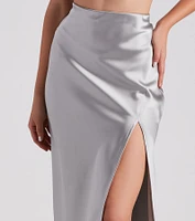 Scene Stealer High Slit Satin Midi Skirt