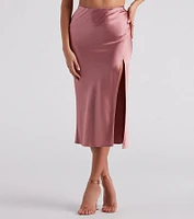 Scene Stealer High Slit Satin Midi Skirt