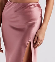 Scene Stealer High Slit Satin Midi Skirt