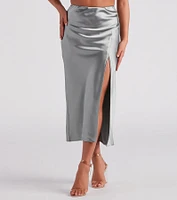 Scene Stealer High Slit Satin Midi Skirt