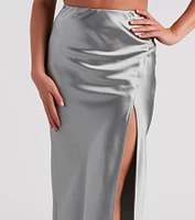 Scene Stealer High Slit Satin Midi Skirt