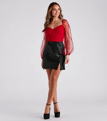 Smooth Satin Slit Mini Skirt