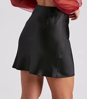 Smooth Satin Slit Mini Skirt