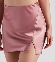 Smooth Satin Slit Mini Skirt