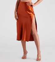 Lavish Life Satin Slit Midi Skirt