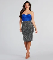 Striking Glamour Rhinestone Bodycon Midi Skirt