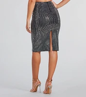 Striking Glamour Rhinestone Bodycon Midi Skirt