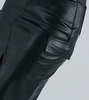 Chic Structure Faux Leather Cargo Midi Skirt