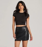 Gorgeous Design High Rise Lace Faux Leather Mini Skirt