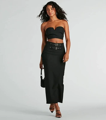 Major Baddie High Waist Belted Woven Maxi Skirt