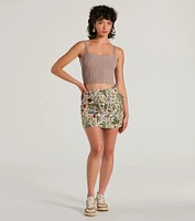 Striking Bliss High-Rise Floral Tapestry Mini Skirt