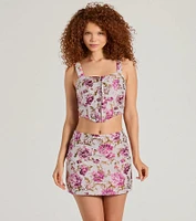 Easily Beloved High-Rise Floral Tapestry Mini Skirt