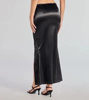 Luxury Feels High-Rise Slit Satin Midi Skirt