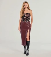 Chic Moment High-Slit Faux Leather Midi Skirt