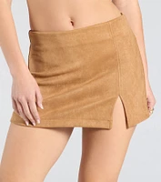 Keeping It Simple Faux Suede Slit Mini Skirt