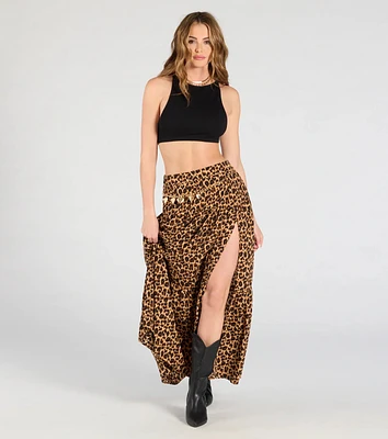 On The Prowl High-Rise Slit Leopard Maxi Skirt