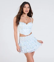 Special Moment Floral Glitter Dot Mini Skirt
