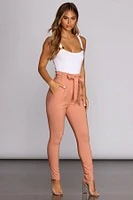 High Waist Paperbag Skinny Dress Pants