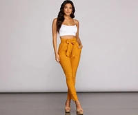 High Waist Paperbag Skinny Dress Pants