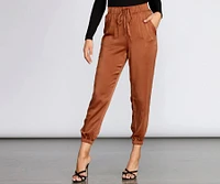 High Waist Satin Joggers