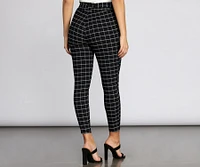 Plaid Paper Bag Tie Waist Skinny Pants