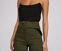 High Waist Belted Skinny Pants